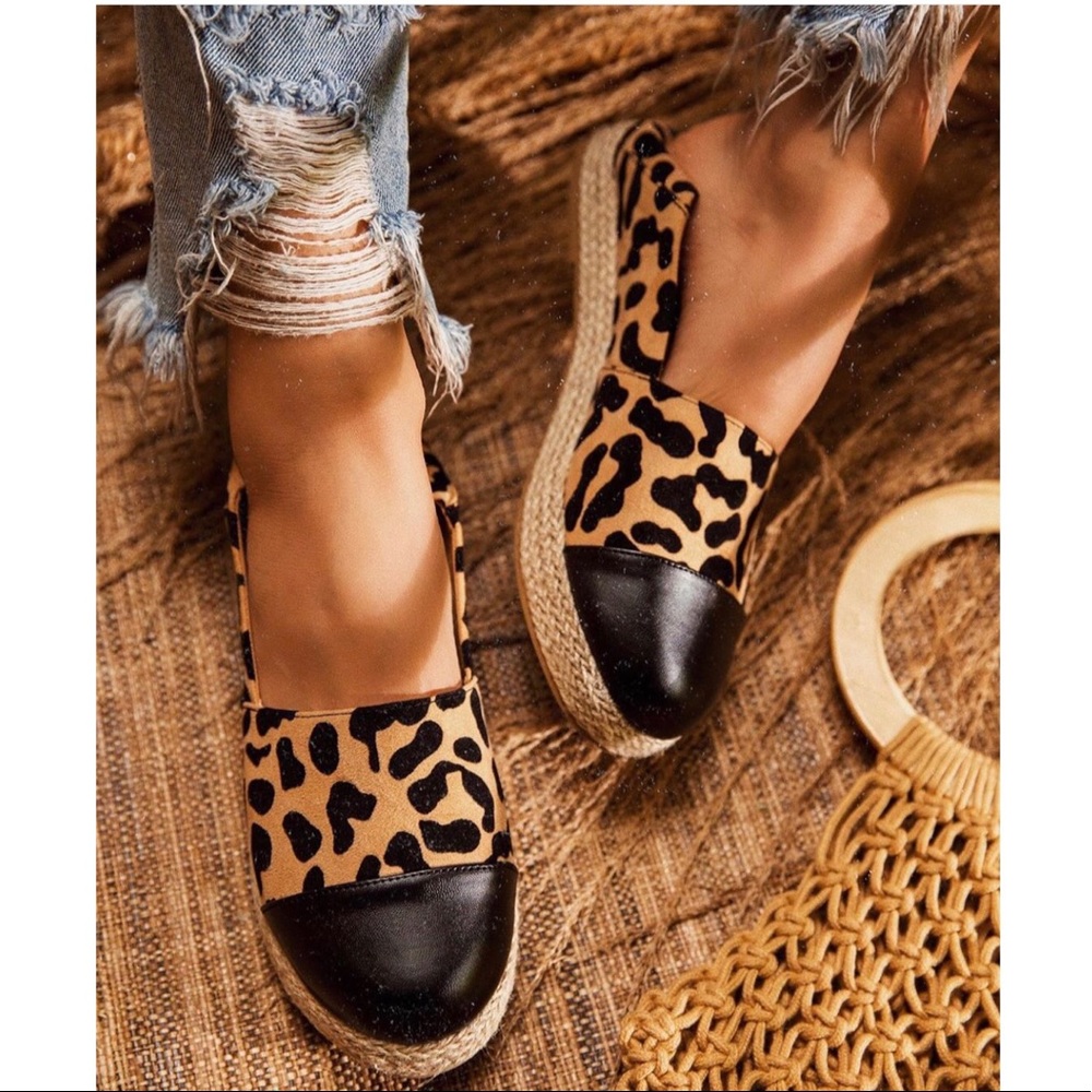 Leopard Espadrille Trim Dressy Slip On